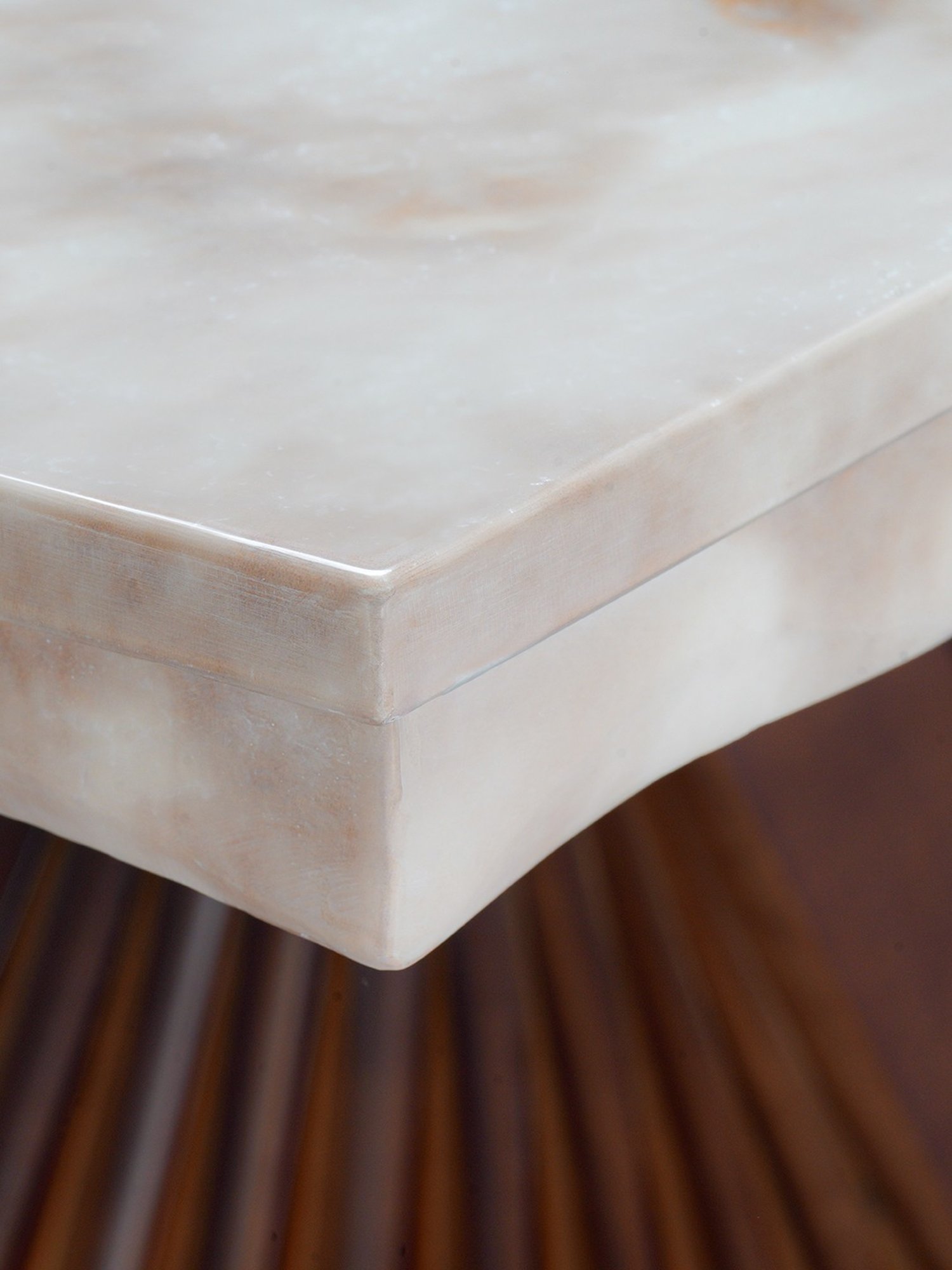 Durian Elanor Modern Tan Beige & Oak Brown Composite Marble 6 Seater Dining Set