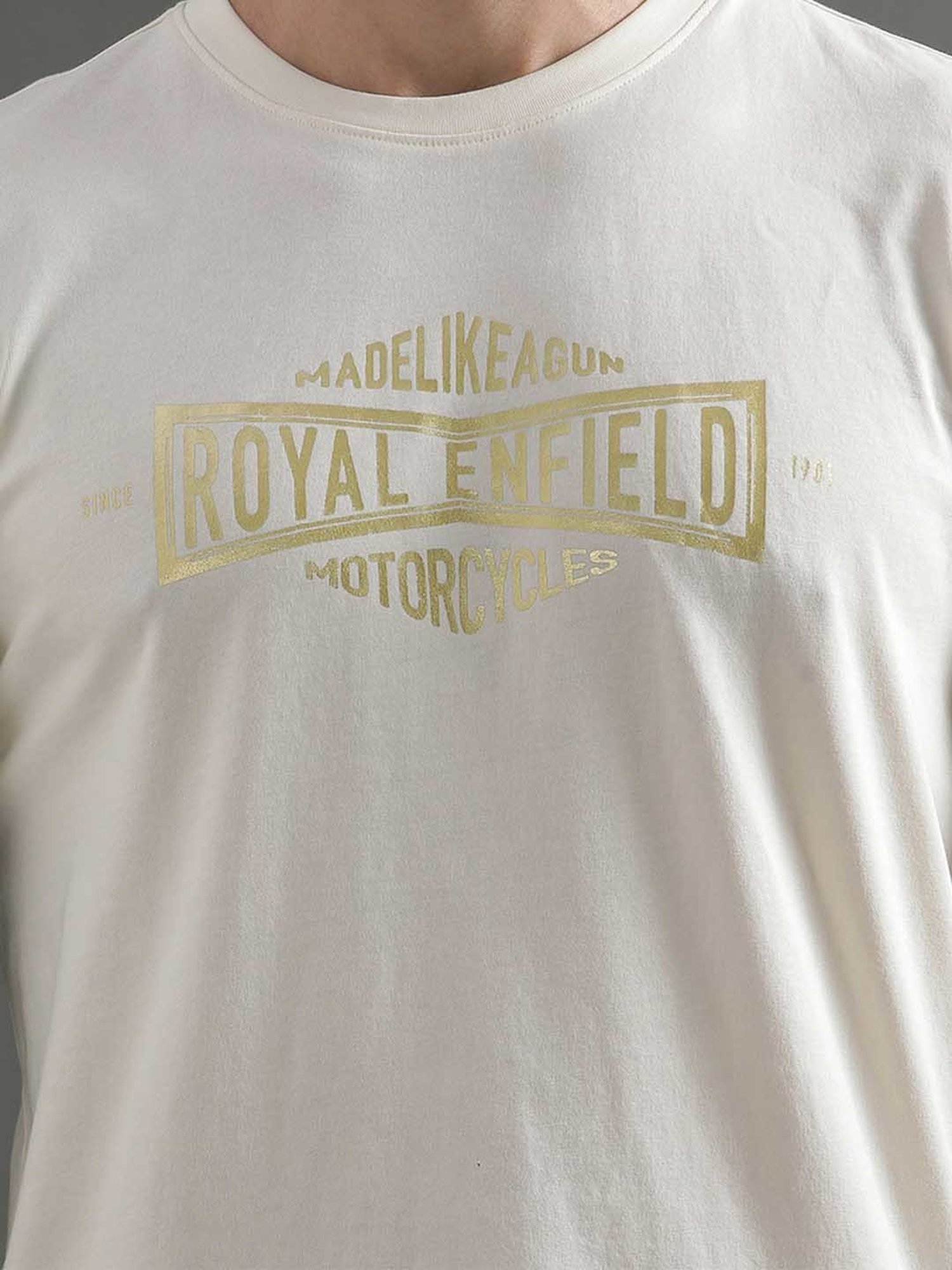Royal Enfield MLG Off White Regular Fit Printed Crew T-Shirt