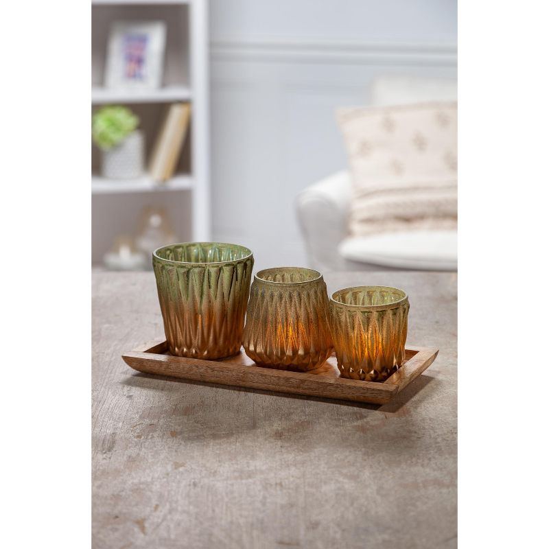 Lone Elm Studios Set of 3 Votive Holders with Mango Wood Tray