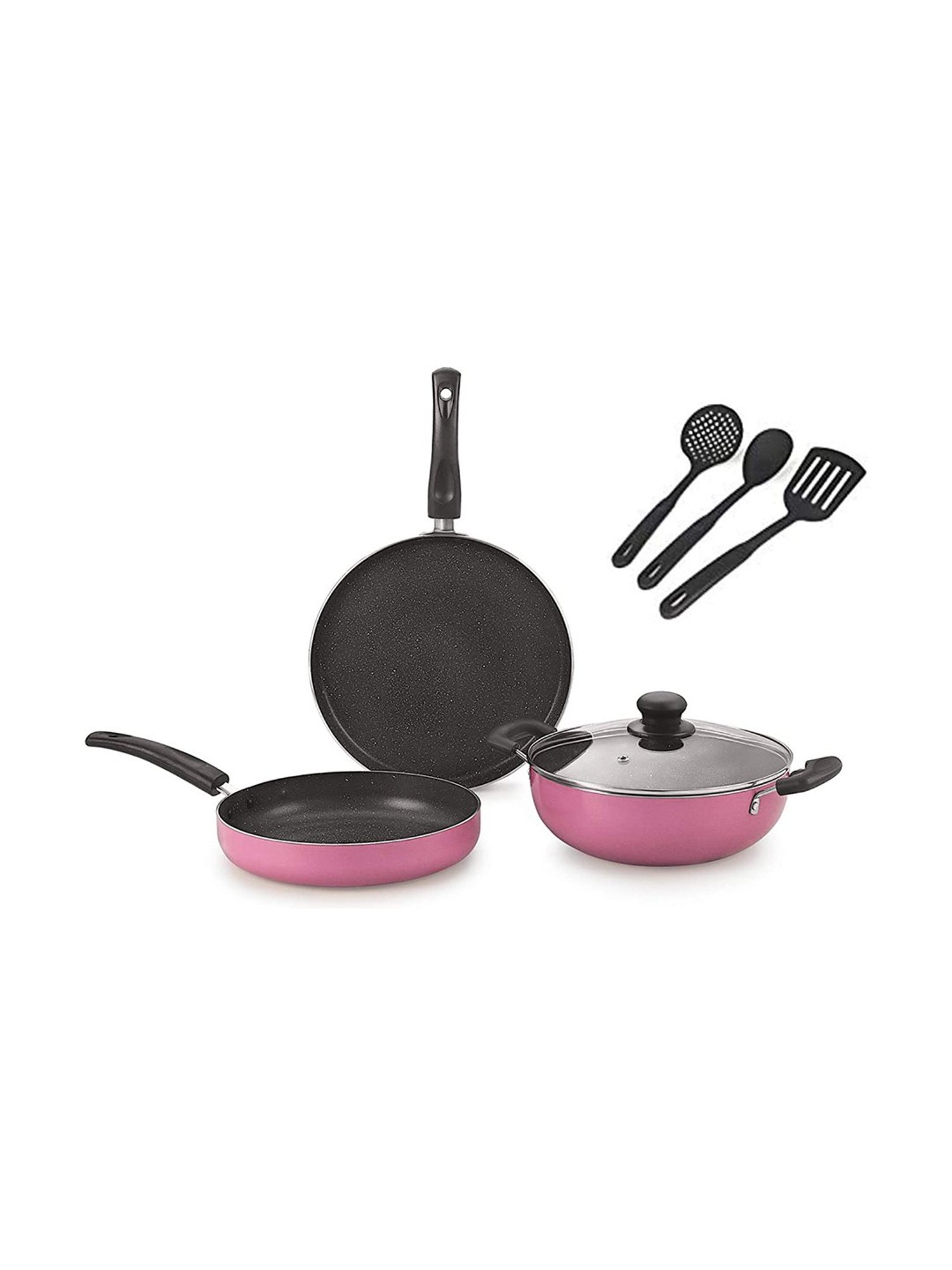 Nirlon Non-Stick Pink Aluminium Orchid Granite Cookware Combo Gift - Set of 7 Piece