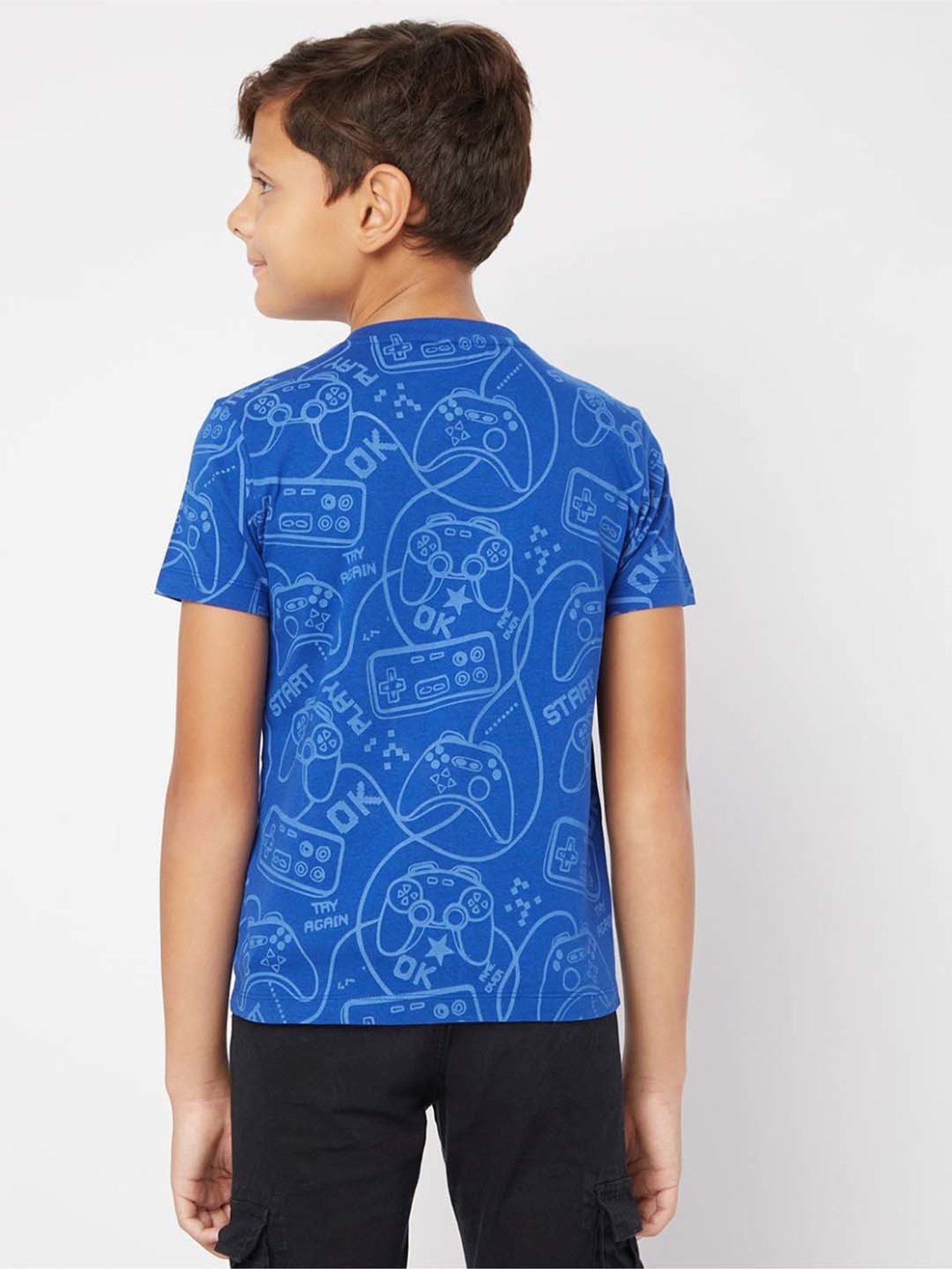 Gas Kids Blue Cotton Printed T-Shirt