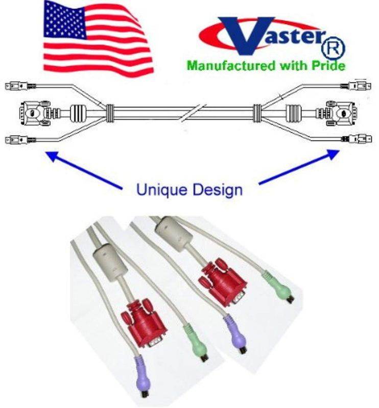 superecable - 35 ft svga cable, high resolution kvm cable set (male to male) 3 in 1