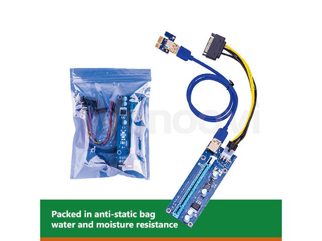 PCI-E Riser for Bitcoin/Litecoin/ETH coin, GPU Extension Cable, PCle VER 009S 16X to 1X (6PIN/MOLEX/SATA) Mining Powered Riser Adapter Card with 23.6 inches USB 3.0 Cable  - 3 Packs