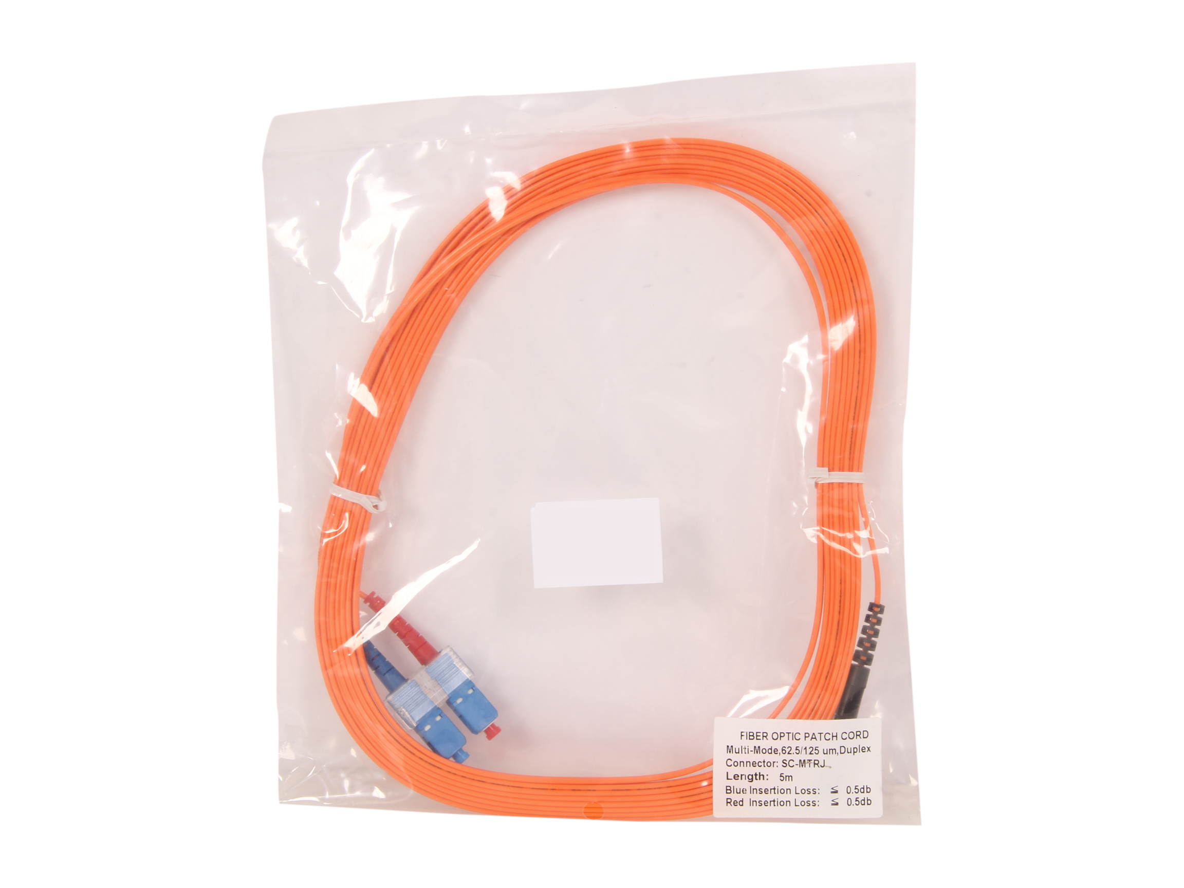 BYTECC MD-MS5 5m MTRJ to SC Duplex (2 Strand) Cable, Multi Mode 62.5/125 Standard Zipcore