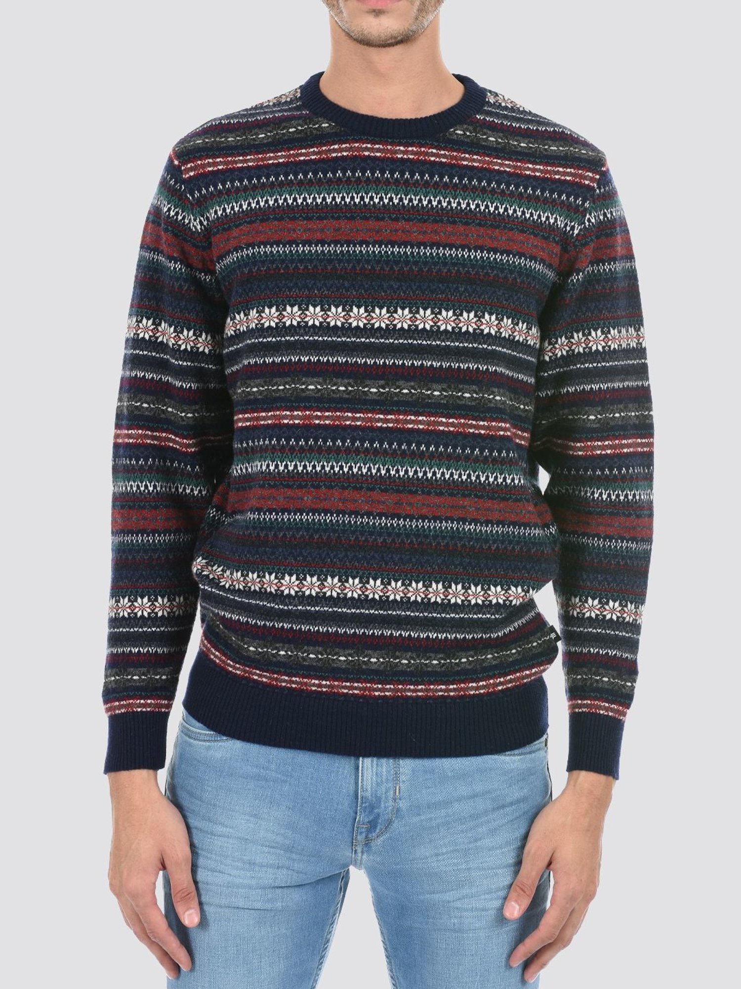 London Fog Navy Blue Regular Fit Self Pattern Sweater