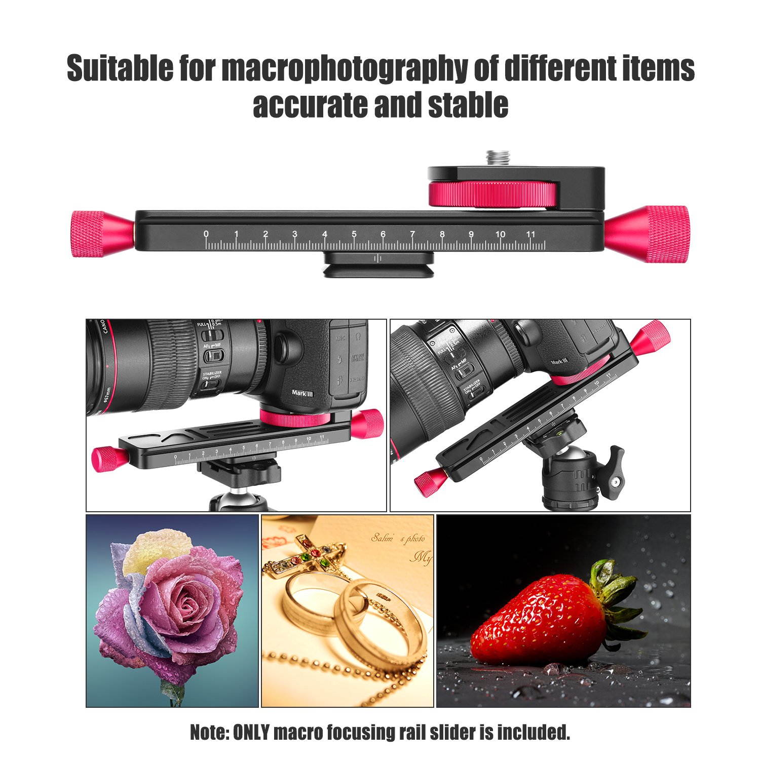 koolehaoda Metal Wormdrive Macro Focusing Focus Rail Slider/Close-up Shooting Clamp Plate: 115mm Adjustment with 1/4"Screw Head for DSLR Cameras,Tripod Ballhead, Arca/RRS Lever Clamp Compati (W-160)