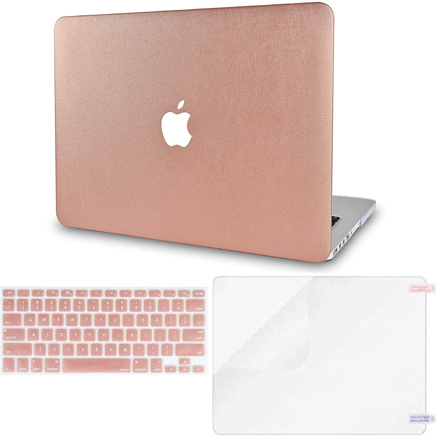 LuvCase 3 in 1 Laptop Case for Mac Pro 13 (2021/2020) with Touch Bar A2338 M1/A2251/A2289 Leather Hard Shell Cover Keyboard Cover & Screen Protector (Rose Gold Leather)