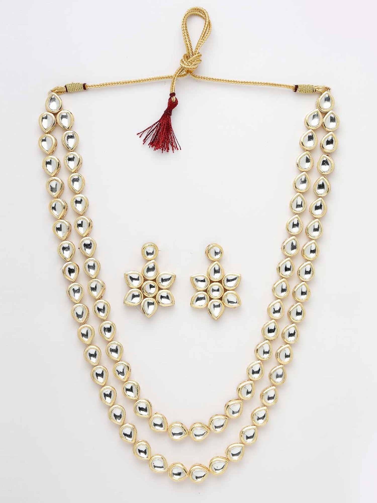 NVR Rhodium-Plated Kundan-Studded Necklace And Earrings for Women