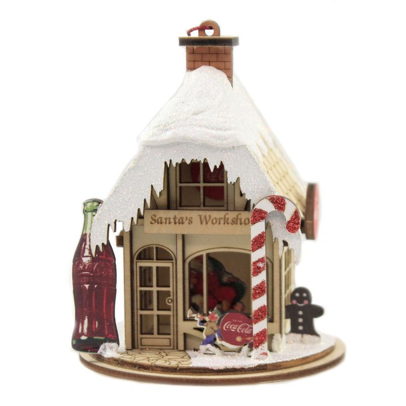 Ginger Cottages 4.25" Santa's Workshop Cottage Ornament Coca Cola  -  Tree Ornaments