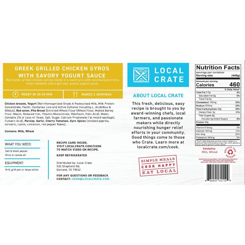 Local Crate Greek Grilled Chicken Gyros with Savory Yogurt Sauce Meal Kit - Serves 2 - 30.8oz