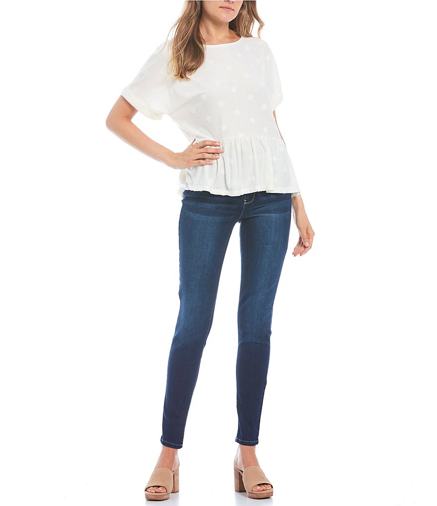 Blu Pepper Textured Dot Short Sleeve Peplum Top