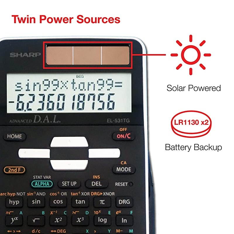 EL531TGBBW 12Digit ScientificEngineering Calculator with Protective Hard Cover Battery and Solar Hybrid Powered LCD Display Great for Students and Professionals BlackBlack and White