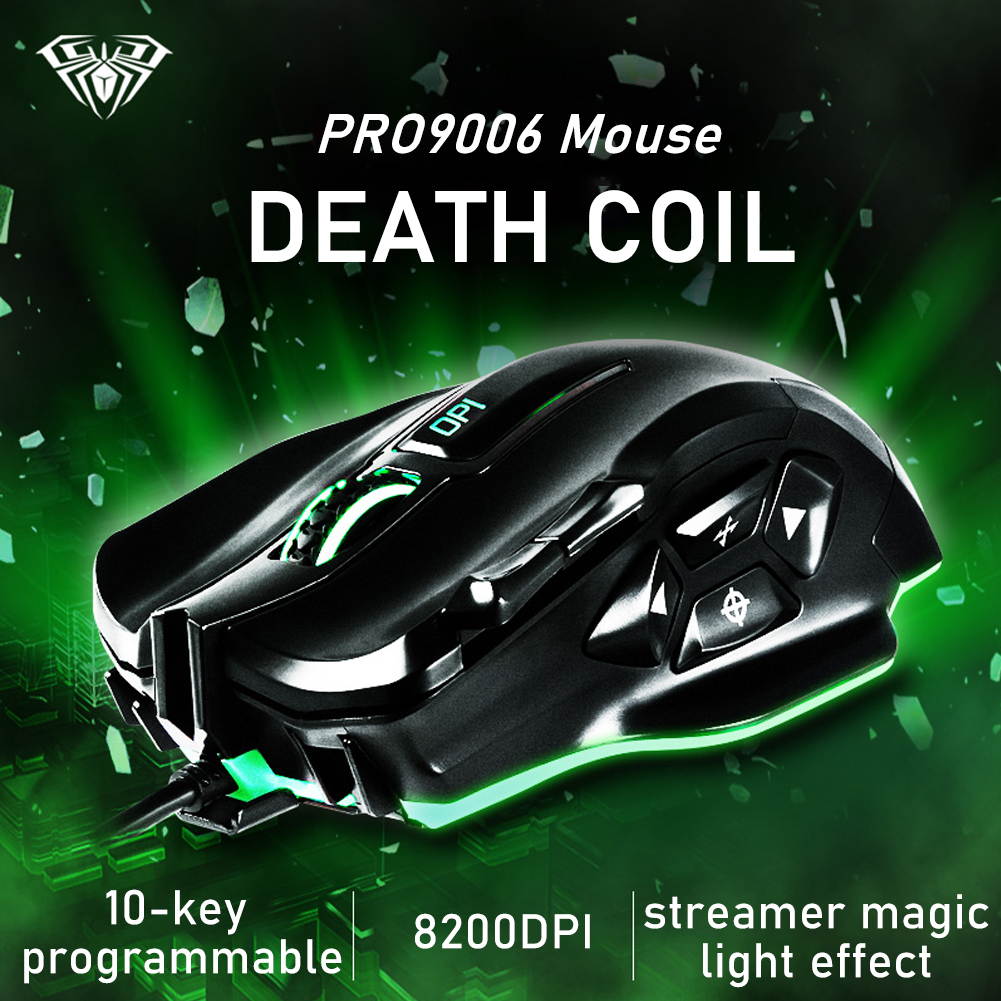 AULA 9006 Wired Professional Gaming Mouse Death Coil 10-Key Programmable 8200DPI Mouse for Computer