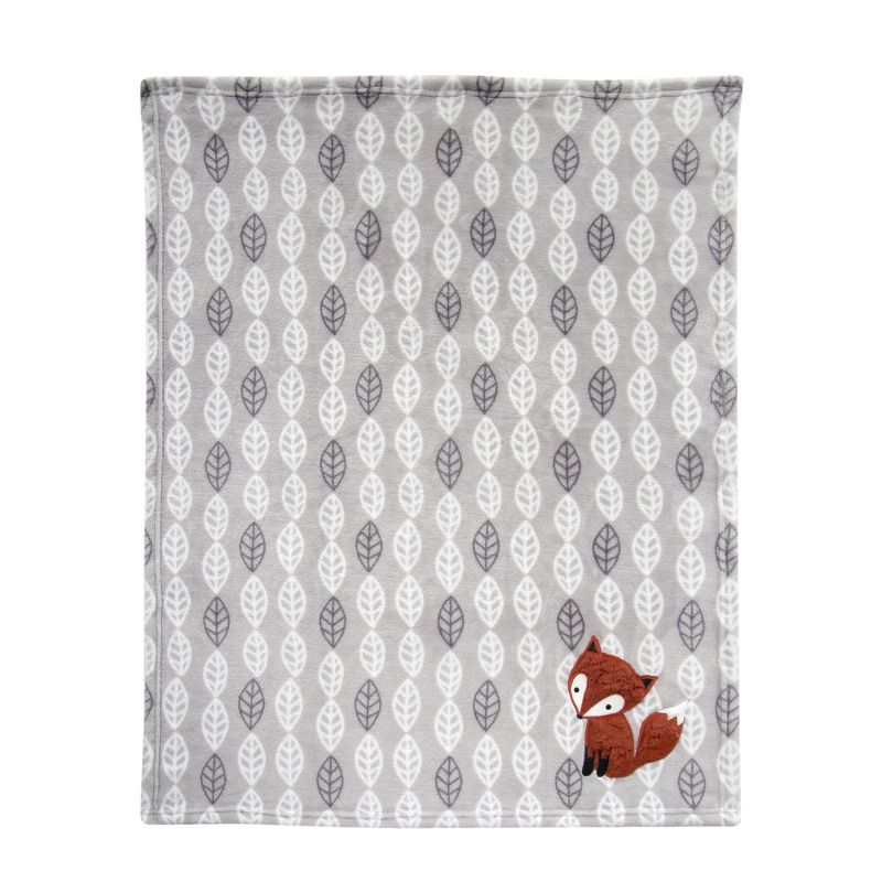 Lambs & Ivy Into the Woods Gray/White/Orange Leaf Fox Baby Blanket