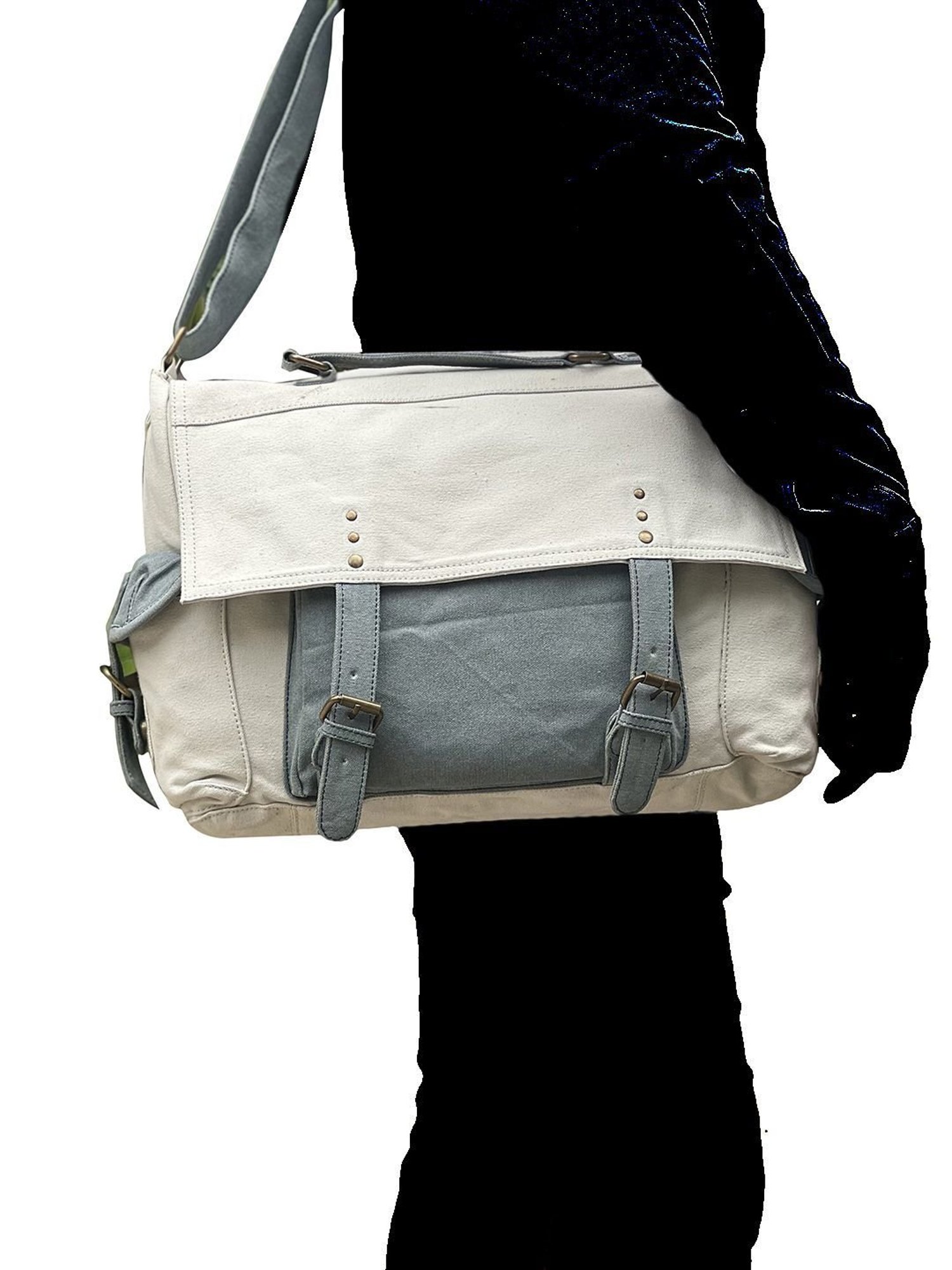 Mona B White Canvas Medium Messenger Bag