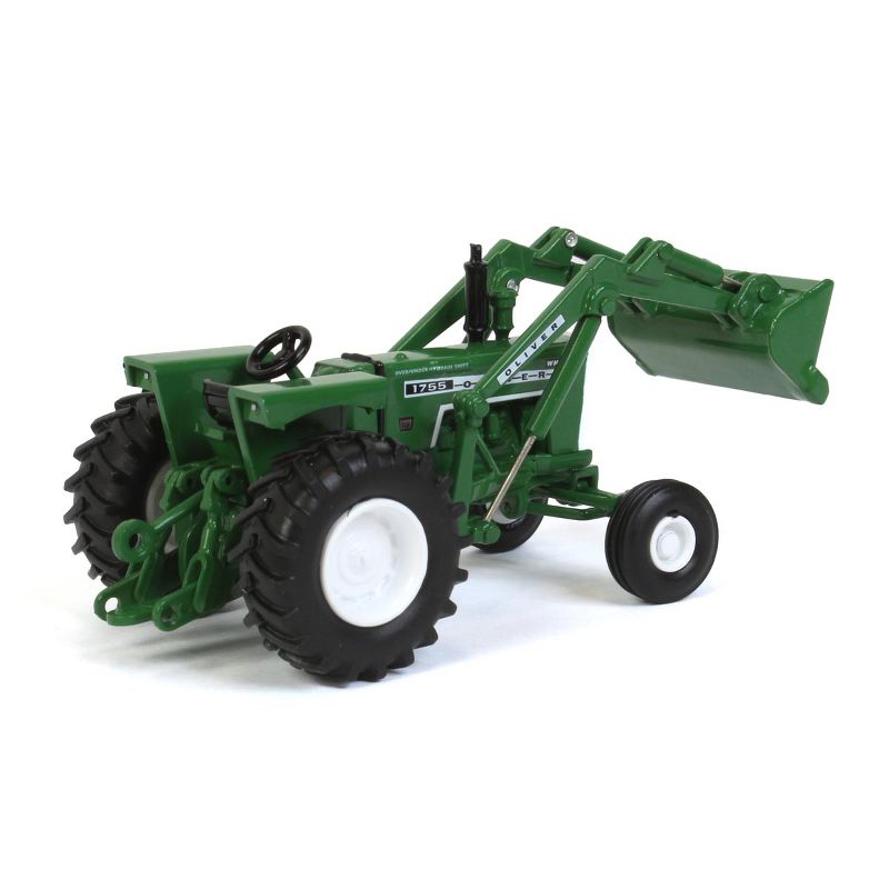 White Oliver 1755 Wide Front Tractor with Loader Green 1/64 Diecast Model by SpecCast
