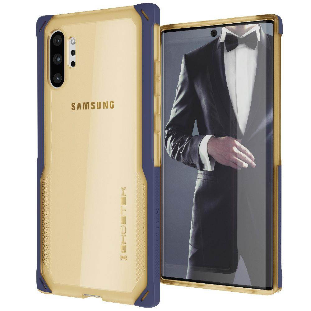 Ghostek Cloak Designed for Samsung Note 10 Case Clear Tough Bumper Protector Cover Luxury Design Supports Wireless Battery Charging Raised Bezel for Extra Screen Protection 2019 Note10 - (Blue/Gold)
