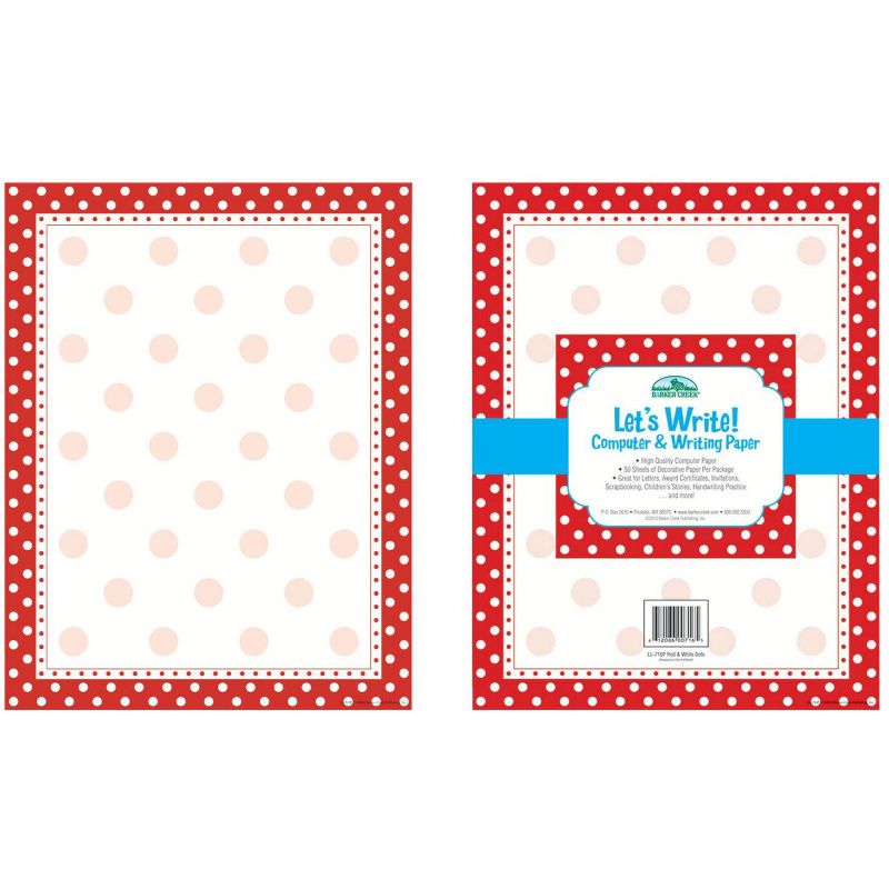 Barker Creek Red/White Dots Computer Paper, 8-1/2 x 11 Inches, 50 Sheets