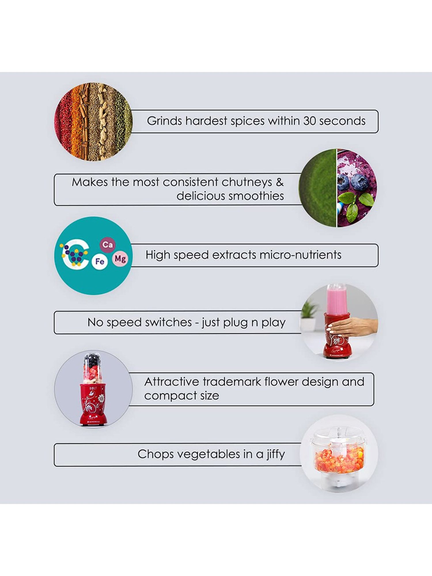 Wonderchef Nutriblend Bolt 600W Mixer Grinder (Red)