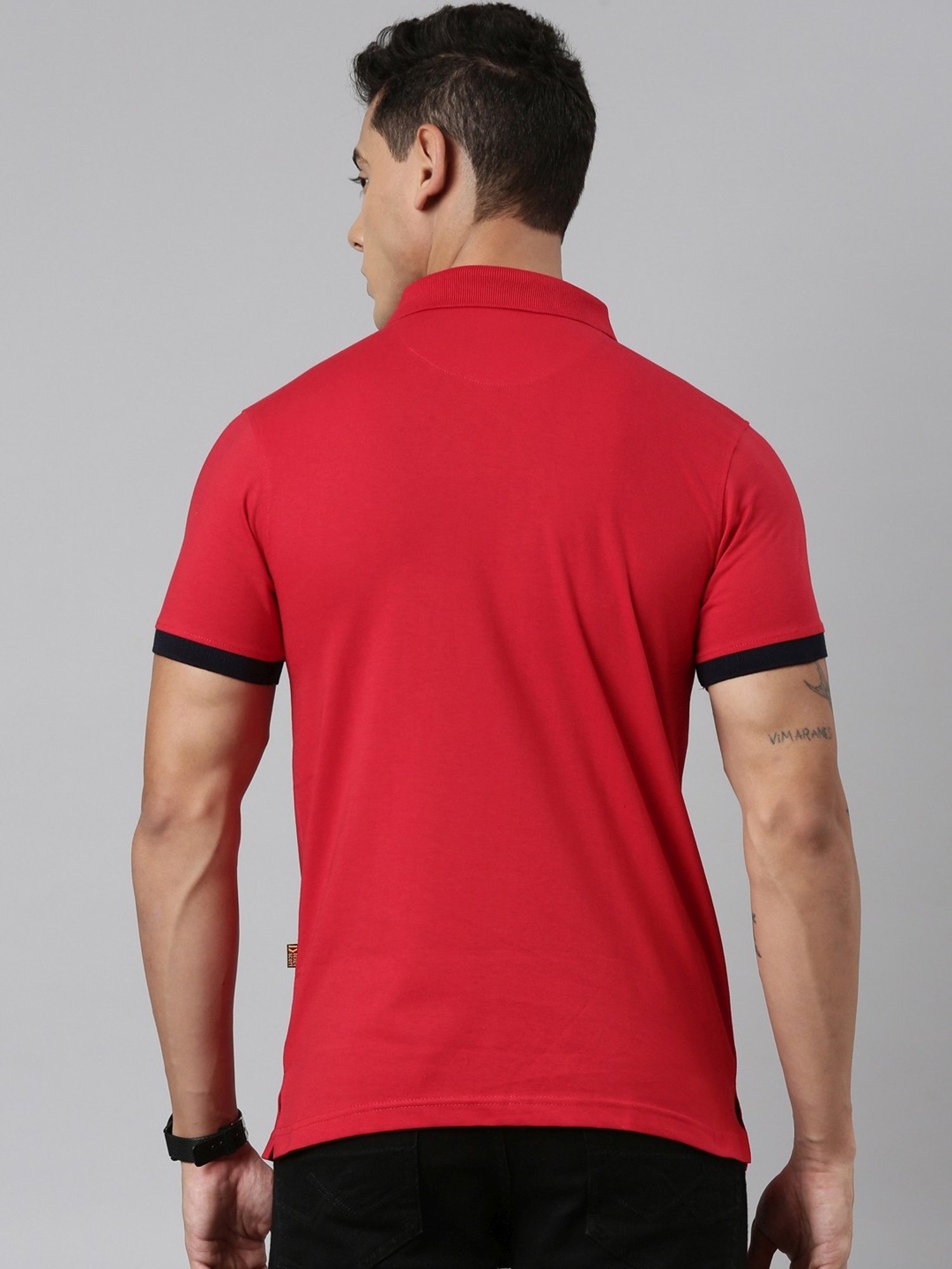 Dixcy Scott Maximus Red Cotton Regular Fit Printed Polo T-Shirt
