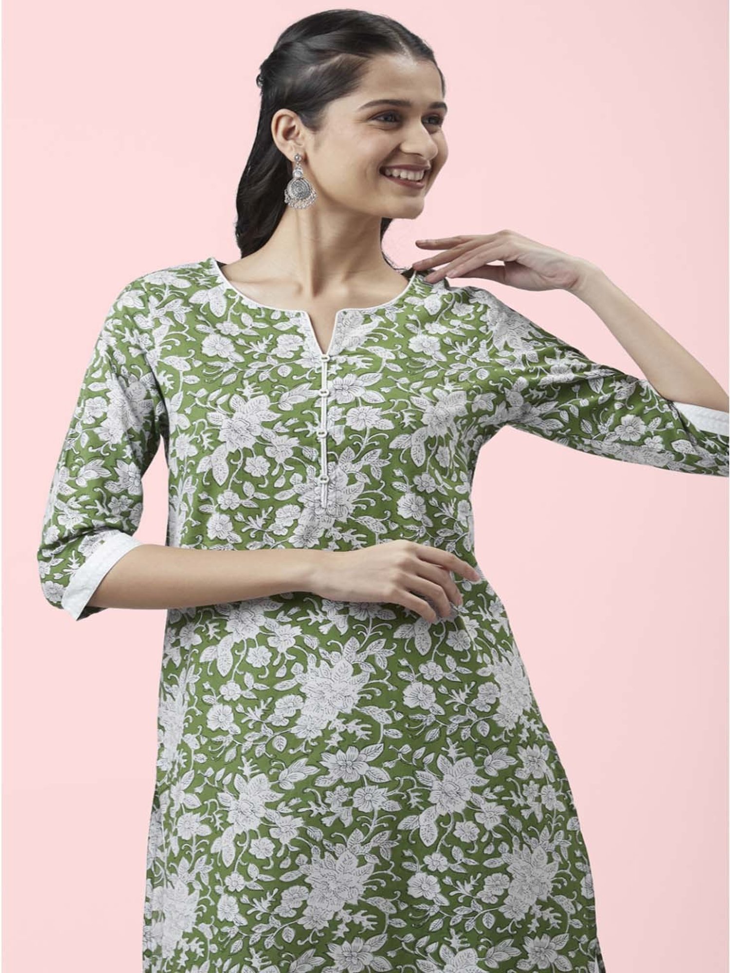 Rangmanch by Pantaloons Green Cotton Floral Print Kurta Palazzo Set