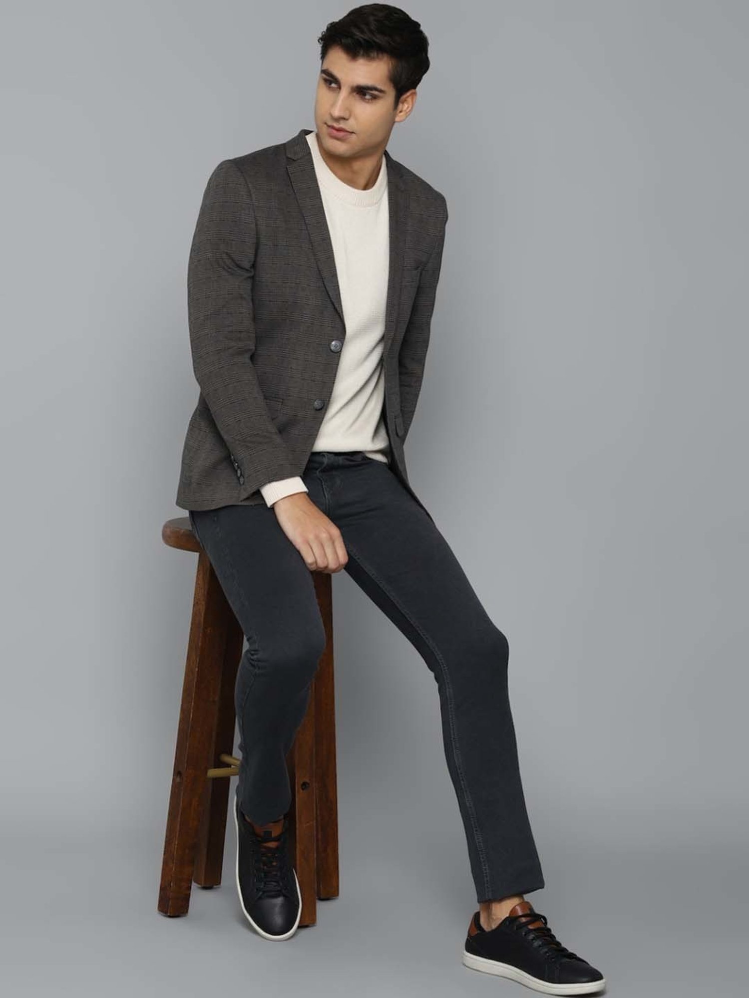 Louis Philippe Sport Grey Super Slim Fit Checks Blazer