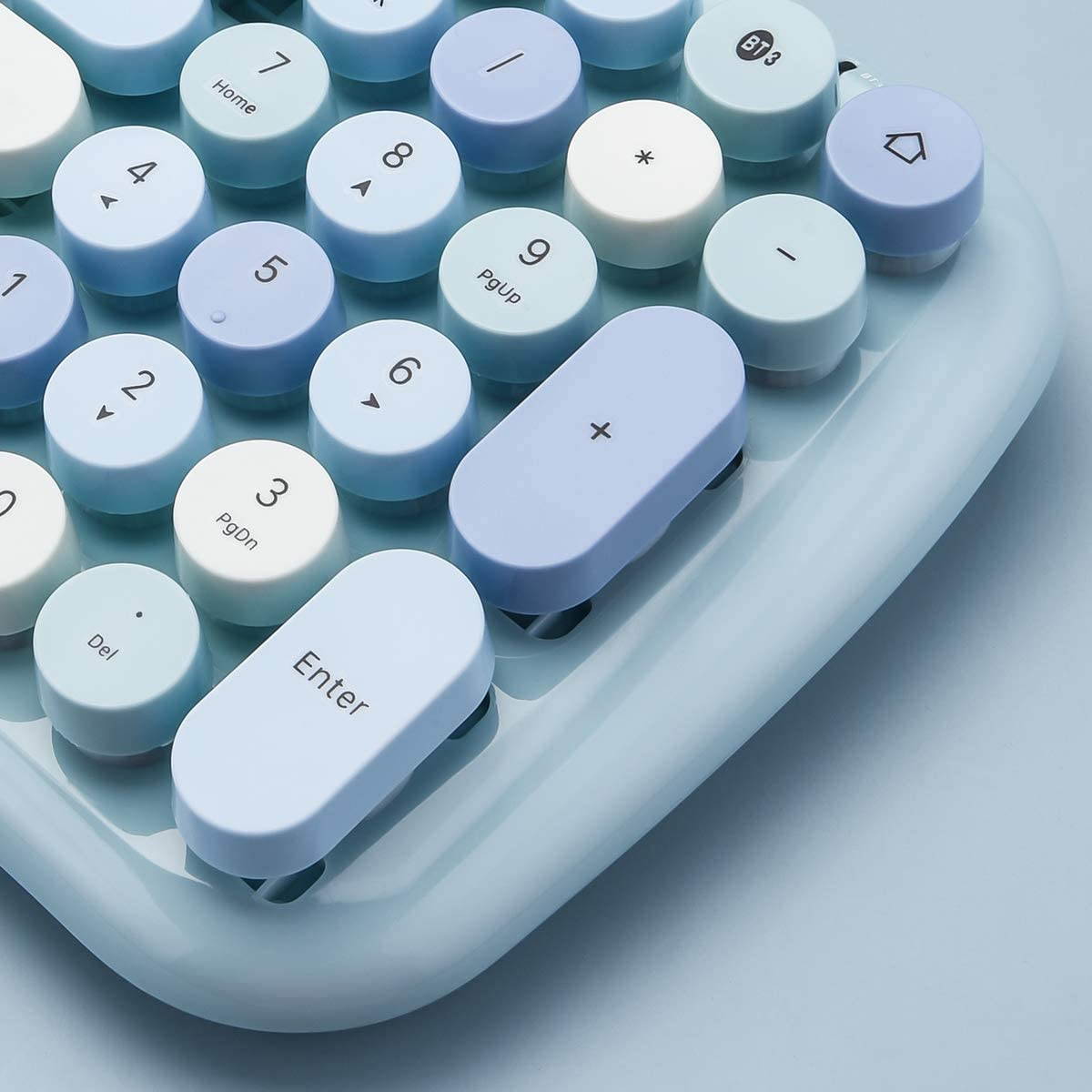 Wireless Bluetooth Keyboard, Typewriter Retro Round Keycaps Keyboard, Bluetooth 5.1 Tech Compatible with iPhone, iPad, Android, Windows, PC, Mac, Perfect for Home Game Office (Pink Colorful)