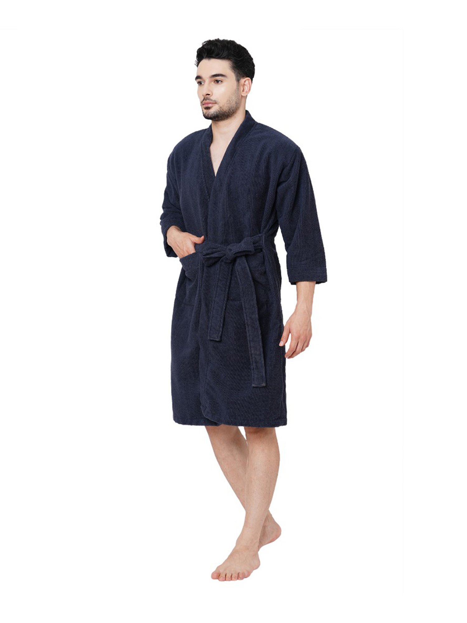 Welspun Dew Grey 325 GSM Cotton Bath Robe (M)