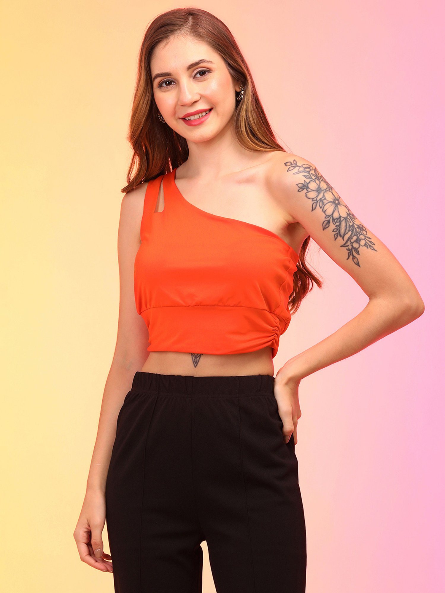 Globus Orange Slim Fit Crop Top