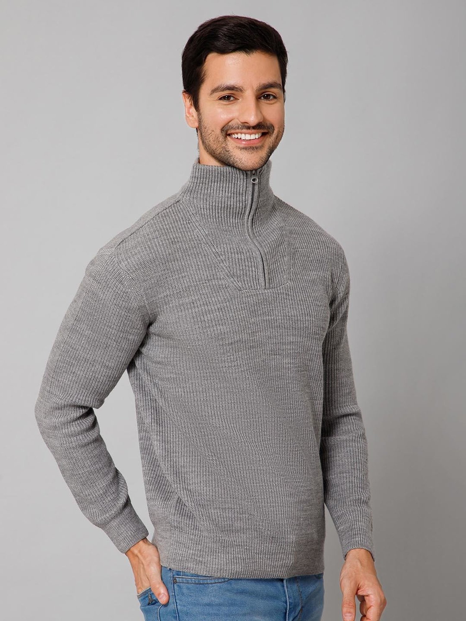 Cantabil Grey Melange Regular Fit Sweater