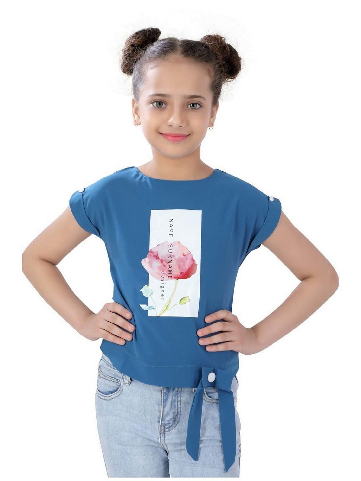 poplins Kids Blue & Pink Cotton Printed Top