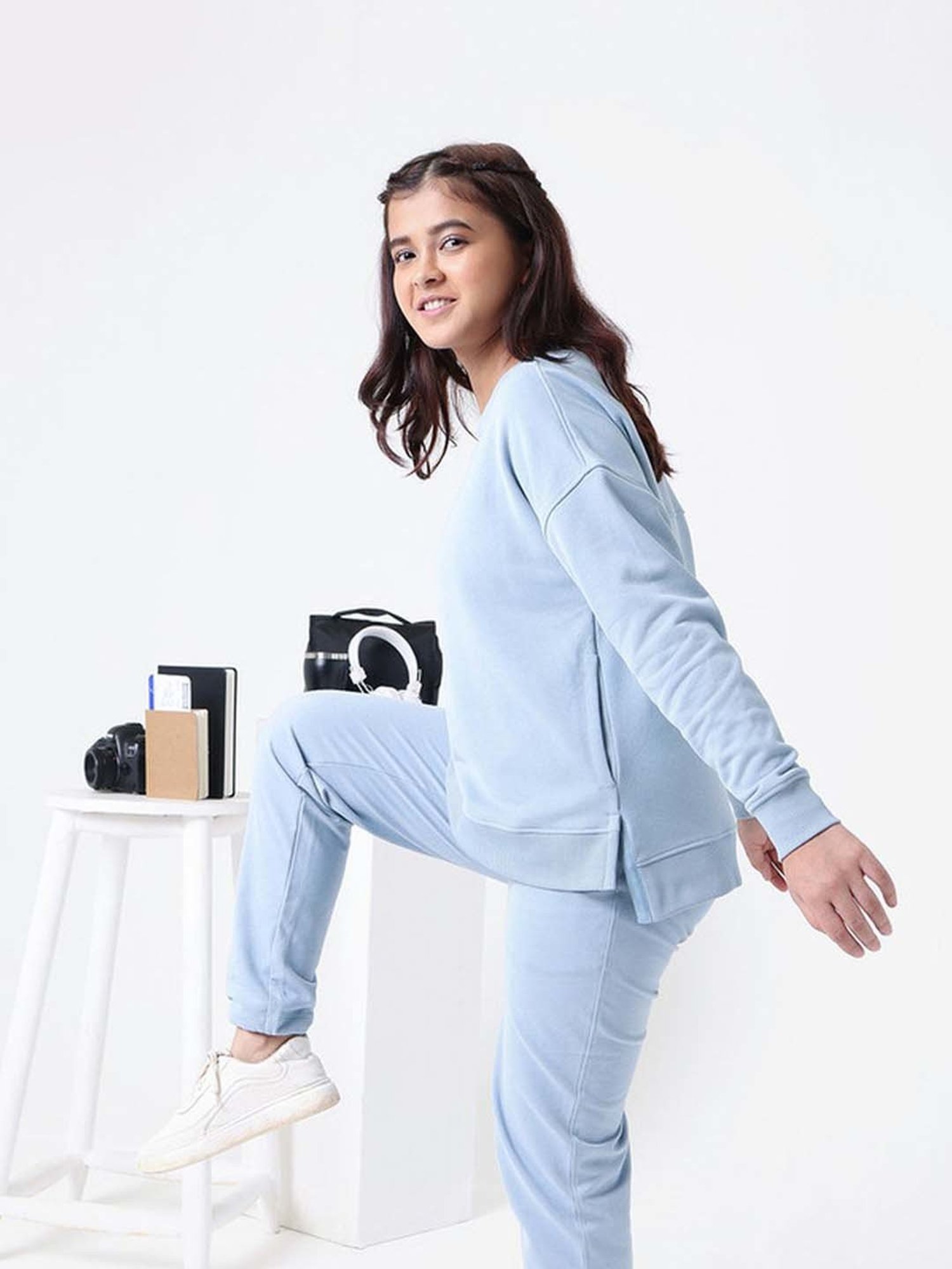 BlissClub Blue Relaxed Fit Sports Sweatshirt