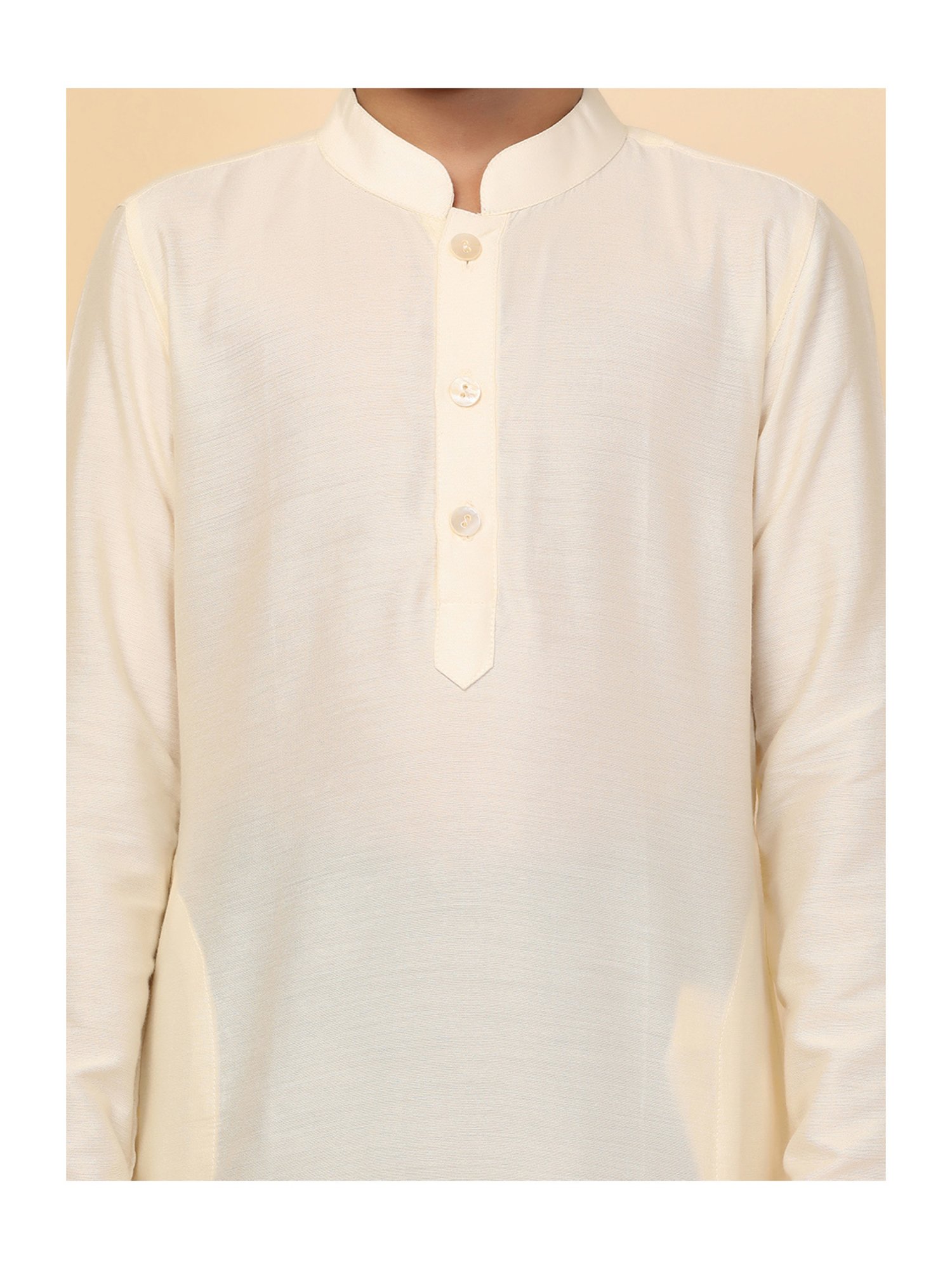 KISAH Kids Off White & Green Solid Full Sleeves Kurta with Dhoti