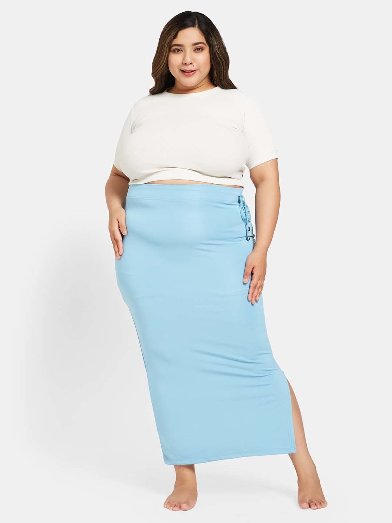 Secrets By ZeroKaata Blue Plain Saree Shapewear