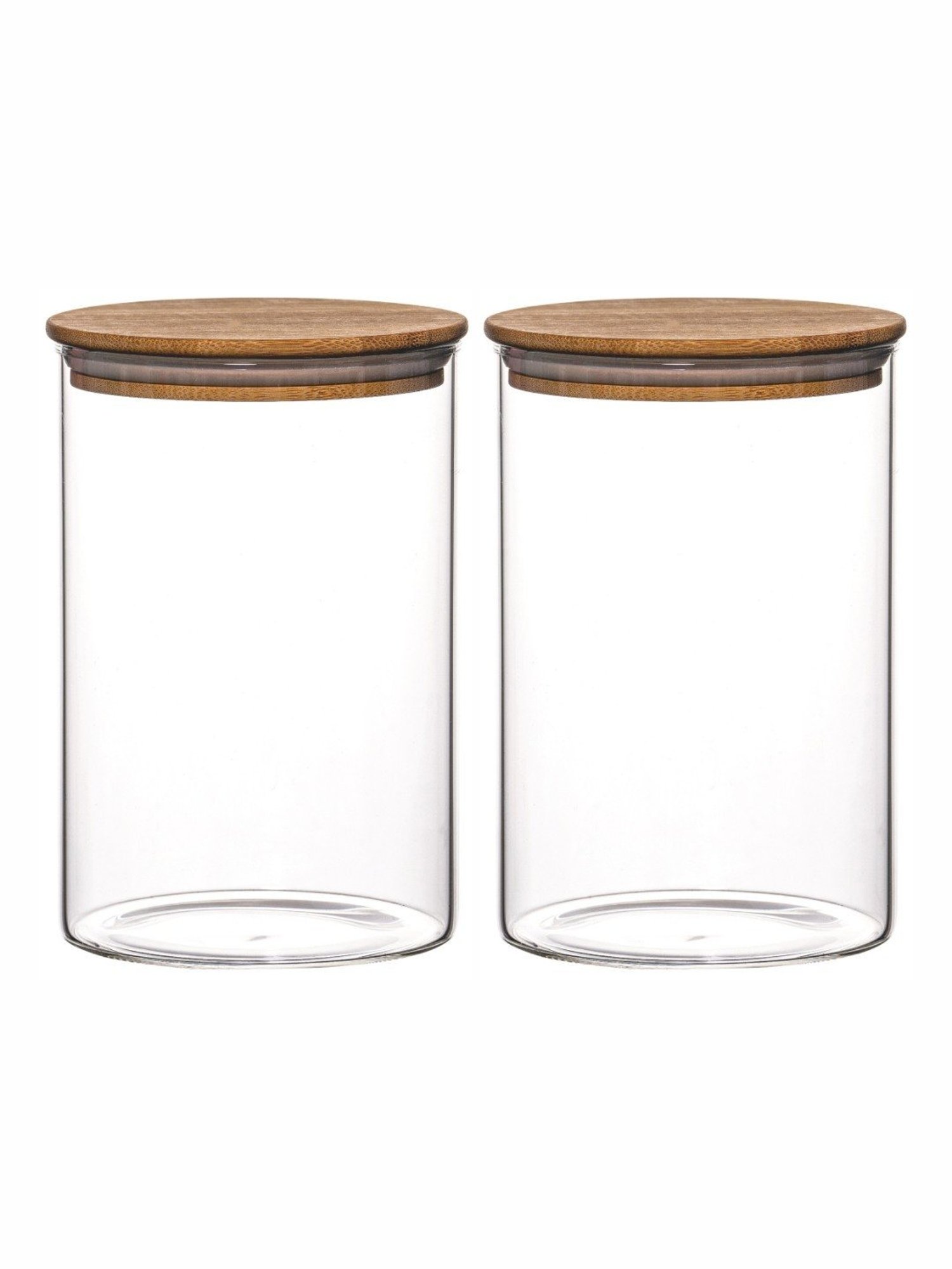 Goodhomes Transparent Glass Storage Jar with Wooden Lid - Set of 2