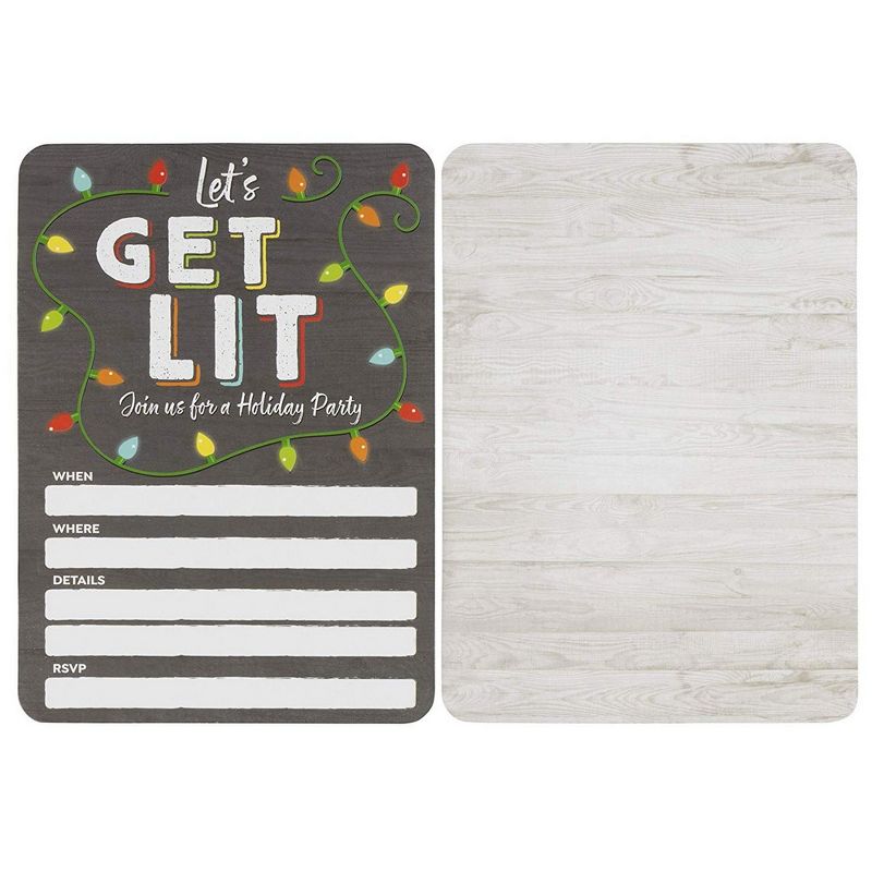Sustainable Greetings 50-Pack Let's Get Lit Christmas Invitation Cards with Envelopes for Holiday Party (5 x 7 In)