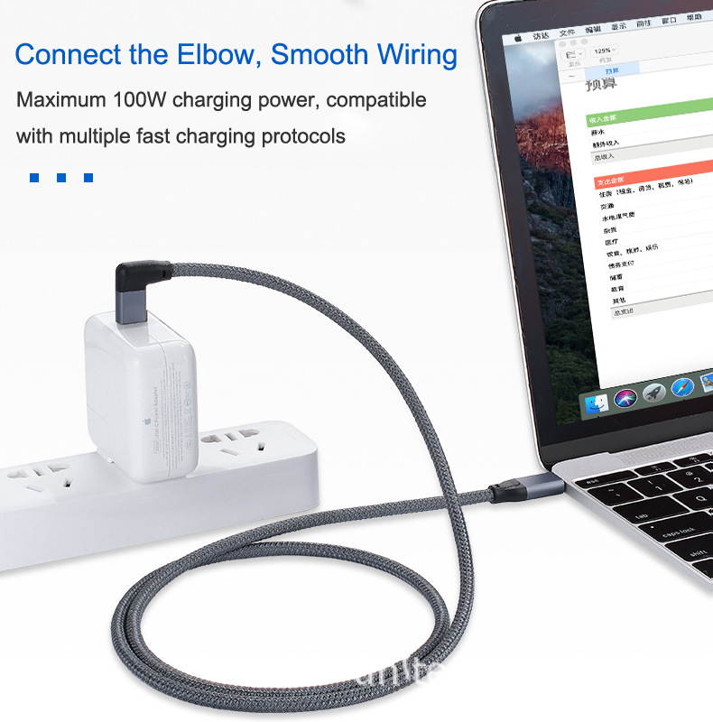0.5m/1.64ft 1.0m/3.28ft 1.5m/4.92ft USB 3.2 Type C to Type C 90 Degree Cable USB C to USB-C Gen2 Nylon Wire 100W PD Fast Charging Data Cable 4K HD For Macbook Pro Air Samsung S20 Phone Charger Cord