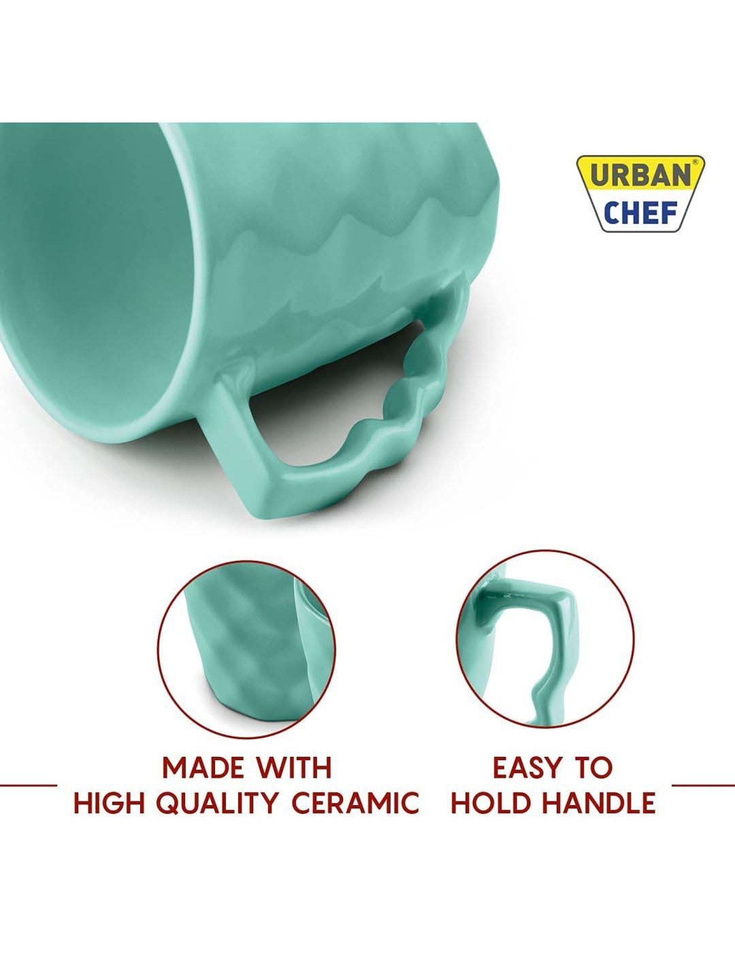 Urban Chef Pink & Blue Ceramic Microwave Safe Coffee Mug (0.225 L) - Set of 4