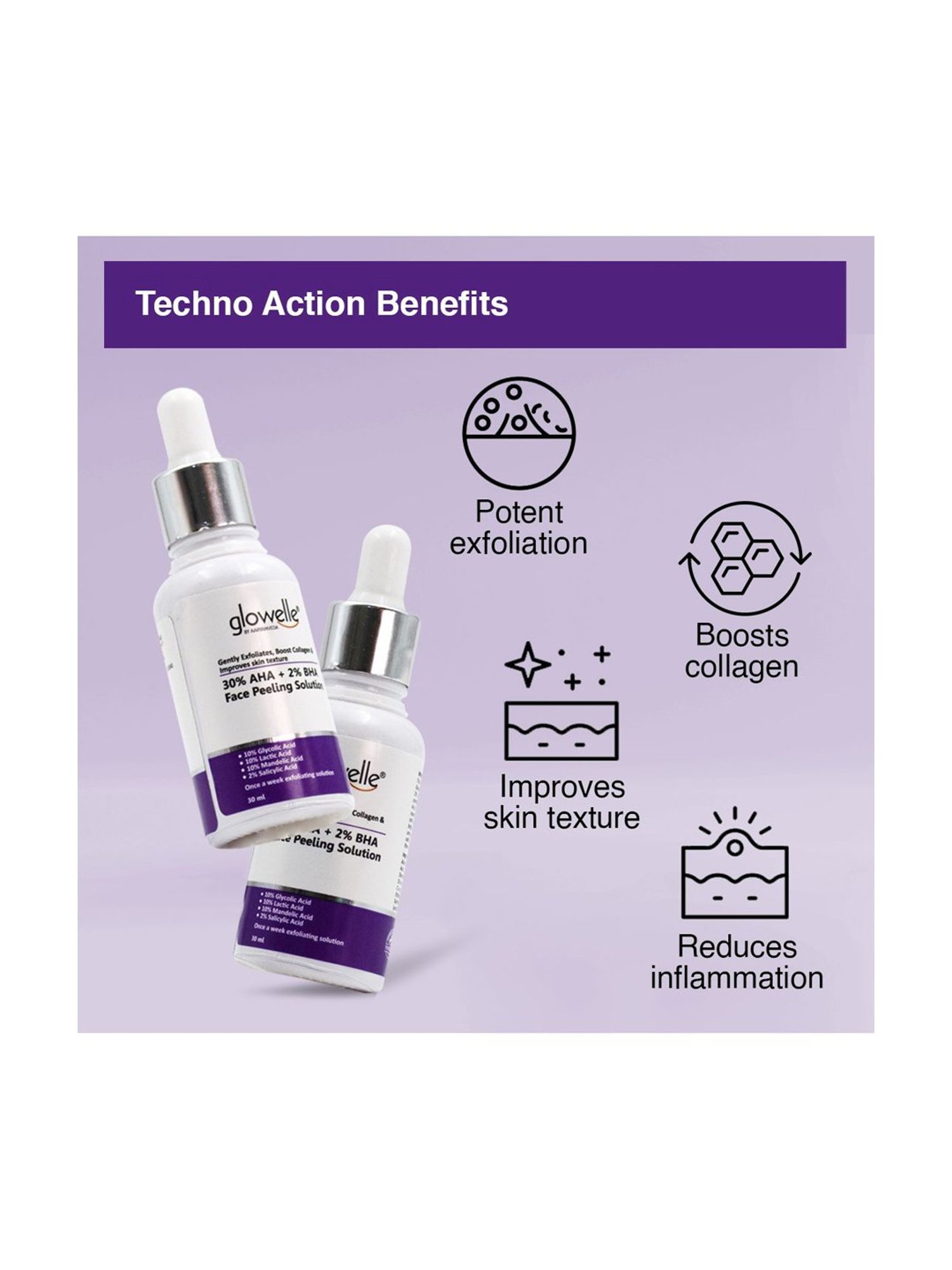 Aryanveda Glowelle 30% AHA and 2% BHA Face Peeling Solution For Mild Exfoliation - 30 ml
