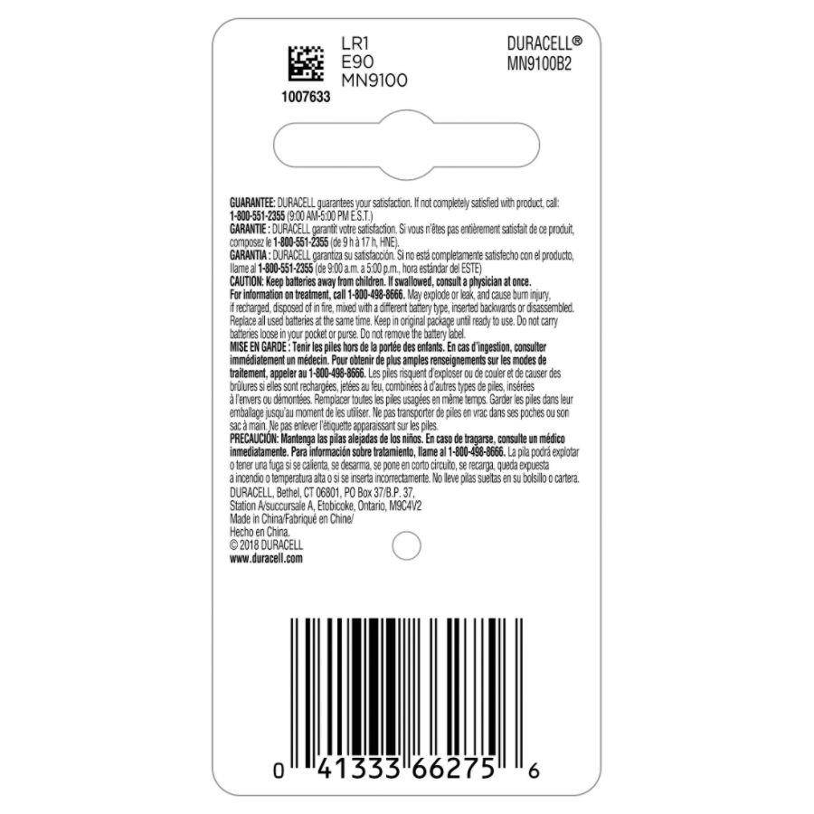 Duracell Coppertop Alkaline Medical Battery N 1.5V 2/Pk MN9100B2PK