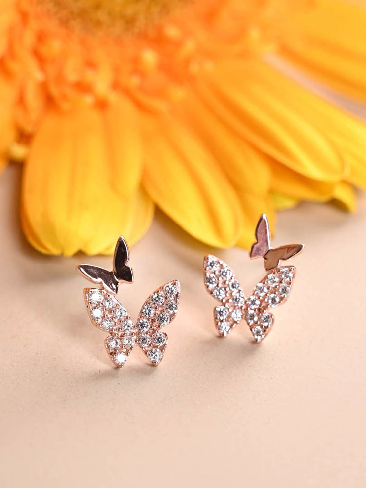 Clara 925 Silver Rose Gold Plated Swiss Zirconia Fairy Butterfly Earrings Gift for Women