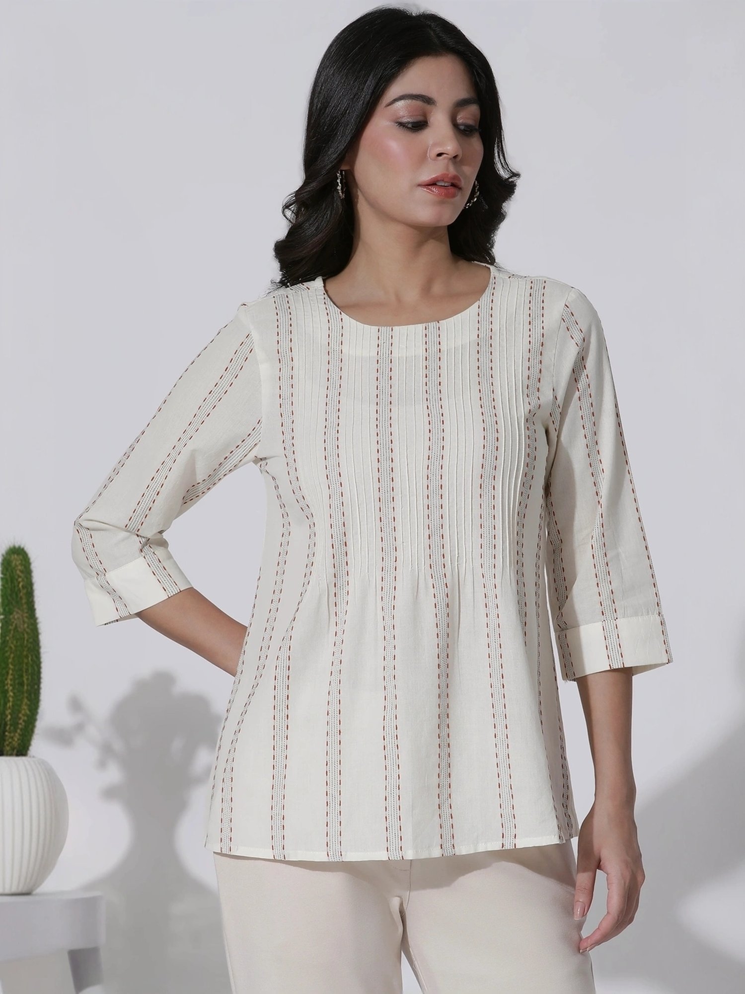 W White Cotton Striped Top