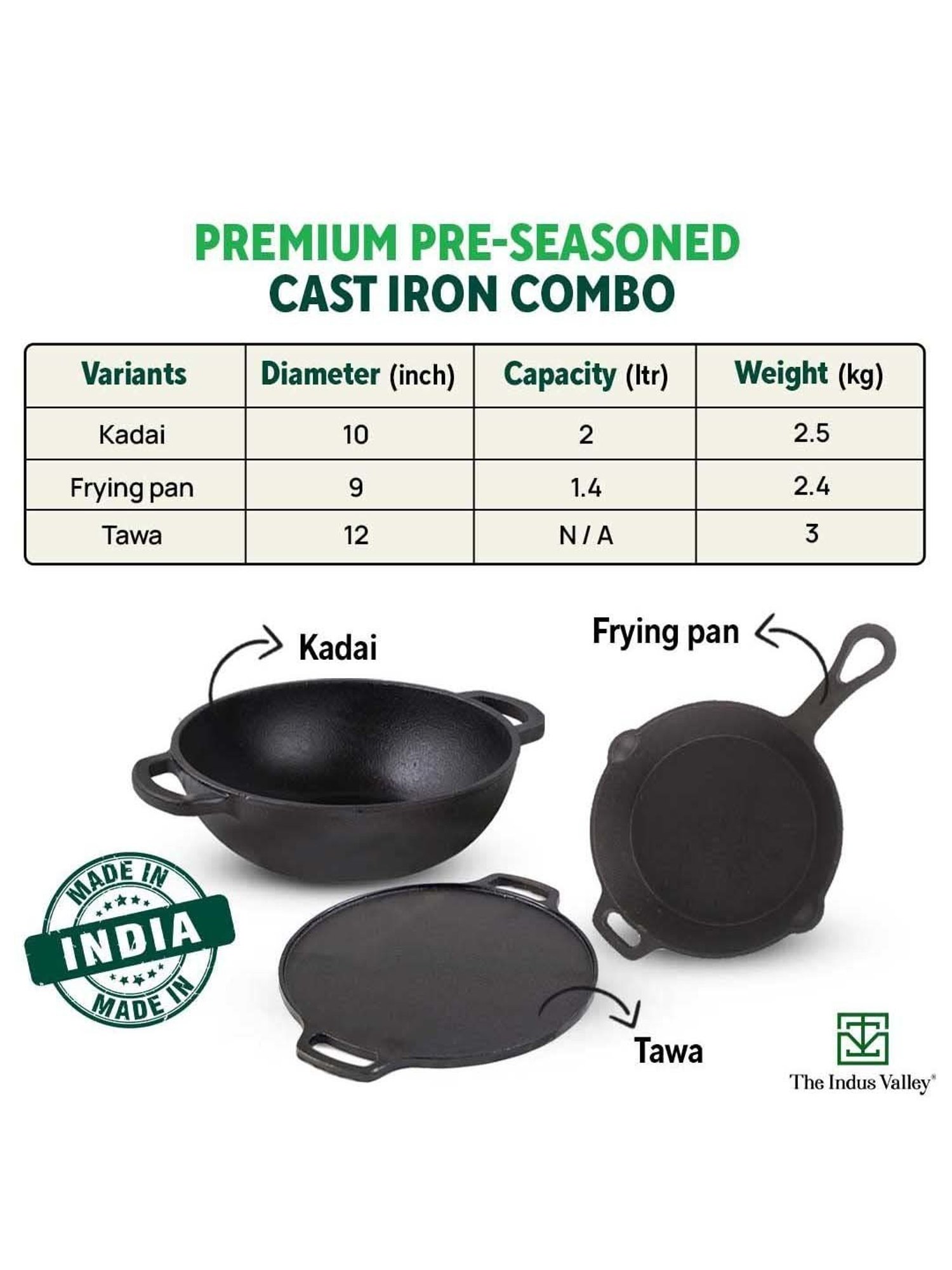 The Indus Valley Black Cast Iron Deep Frying Kadhai (2 L)