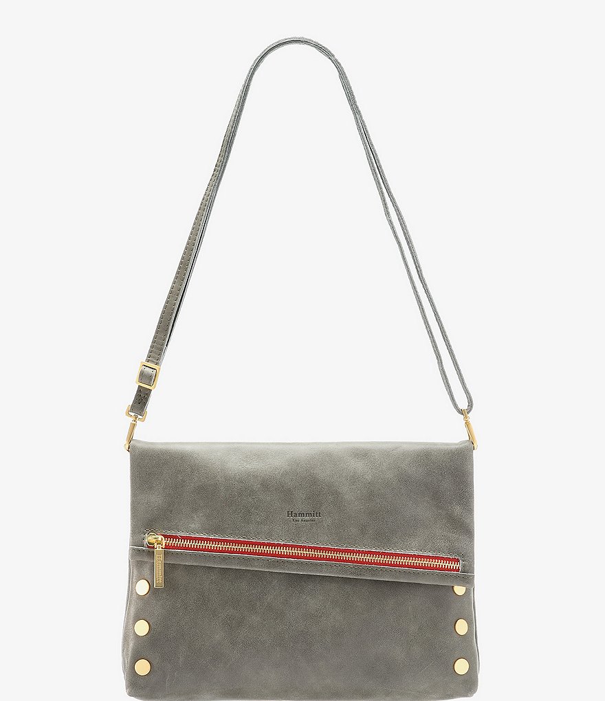Hammitt VIP Fold Over Large Studded Leather Zip Flap Crossbody Bag