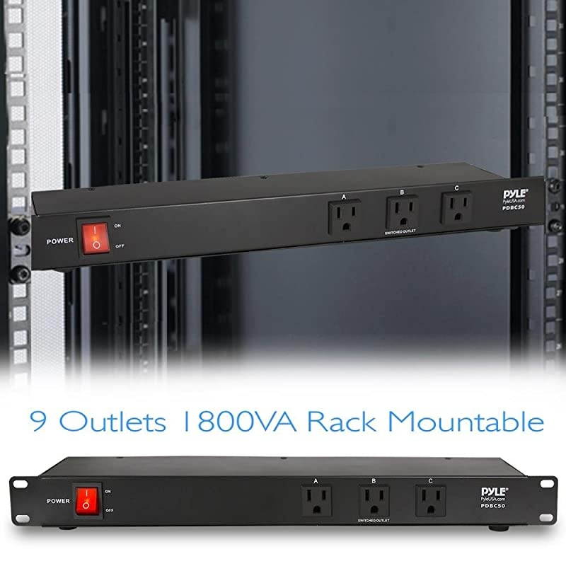 PDU Power Strip Surge Protector 150 Joule 9 Outlet Strips Surge Protector Heavy Duty Electric Extension Cord Strip 1U Rack Mount Protection Power Outlet Strip WAC Noise Filter Pro PDBC50