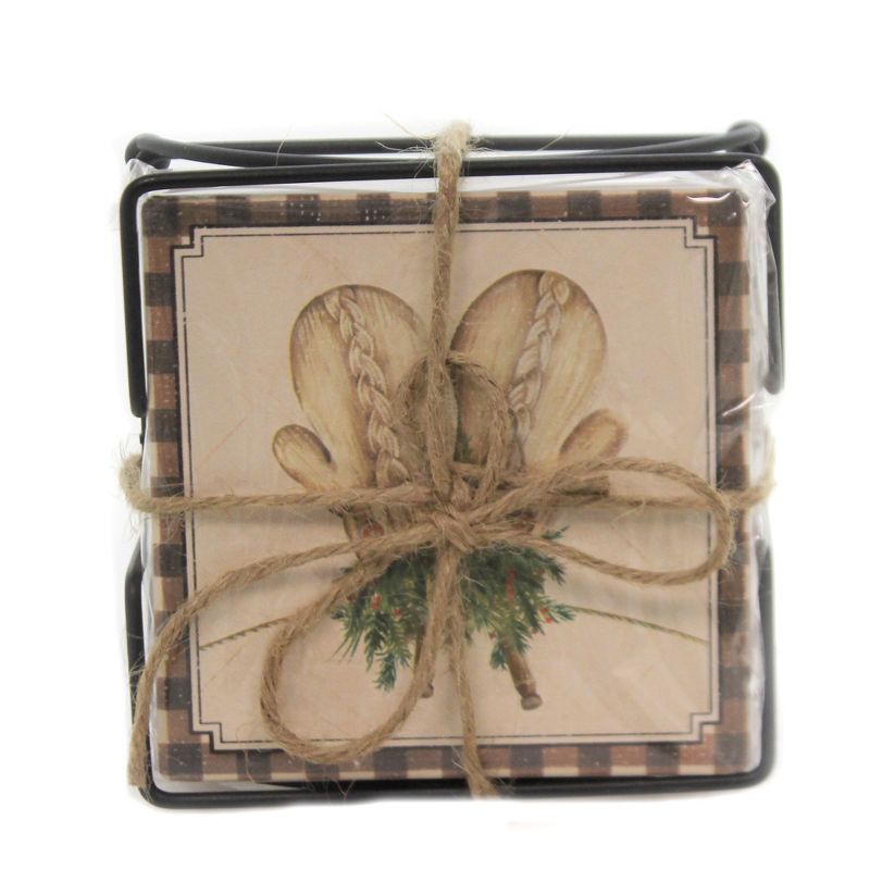 Tabletop 4.0" Bundle Up Coaster Set Hat Mittens Gloves Primitives By Kathy  -  Coasters