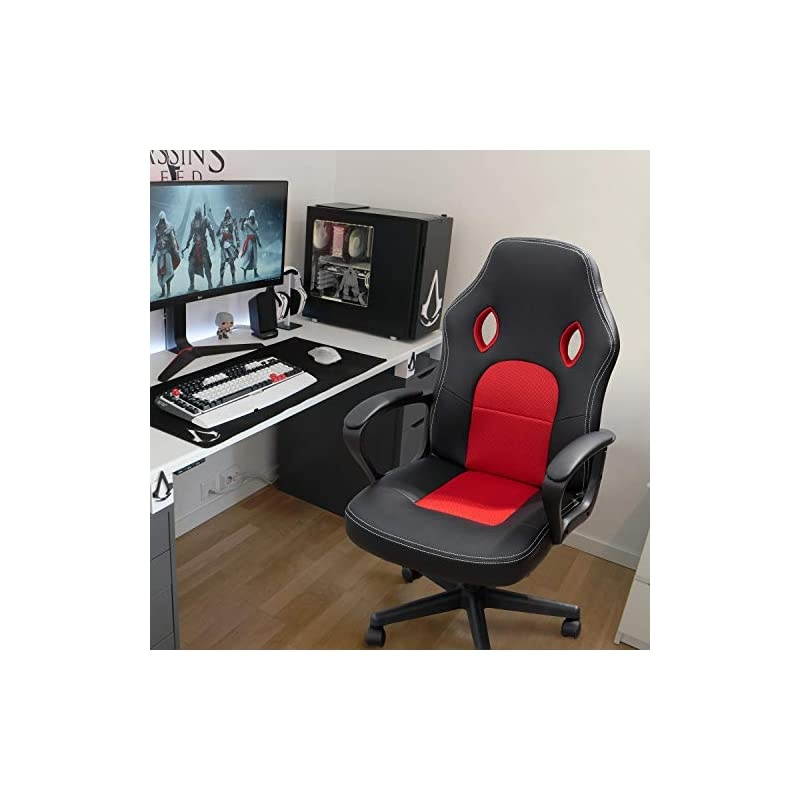 Office Chair Leather Desk Gaming Chair, High Back Ergonomic Adjustable Racing Chair,Task Swivel Executive Computer Chair Headrest and Lumbar Support (Red)