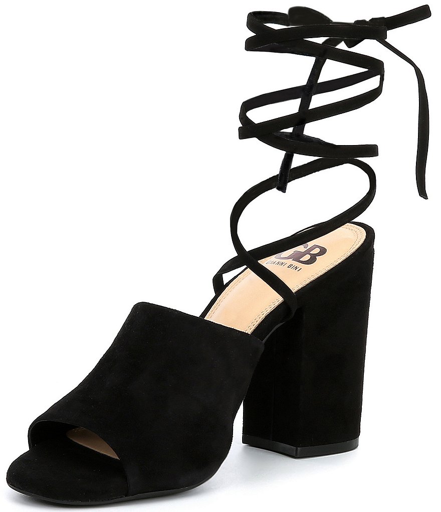 GB Kat-Kall Ankle Wrap Block Heel Mules