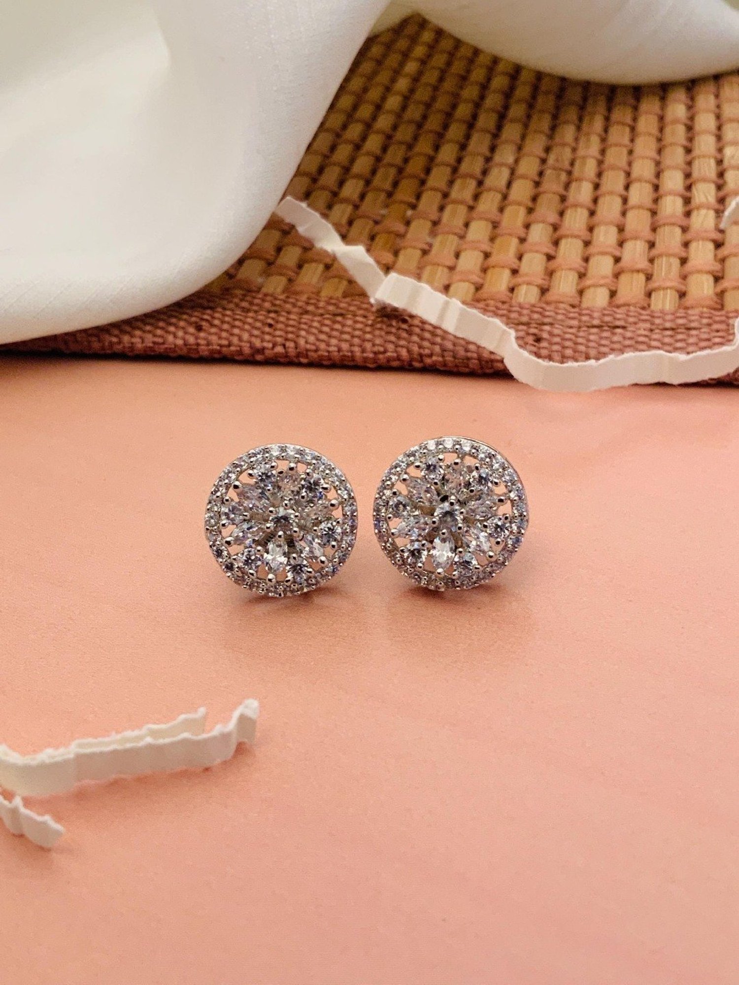 Abdesigns Stunnig Silver Plated American Diamond Stud Earrings