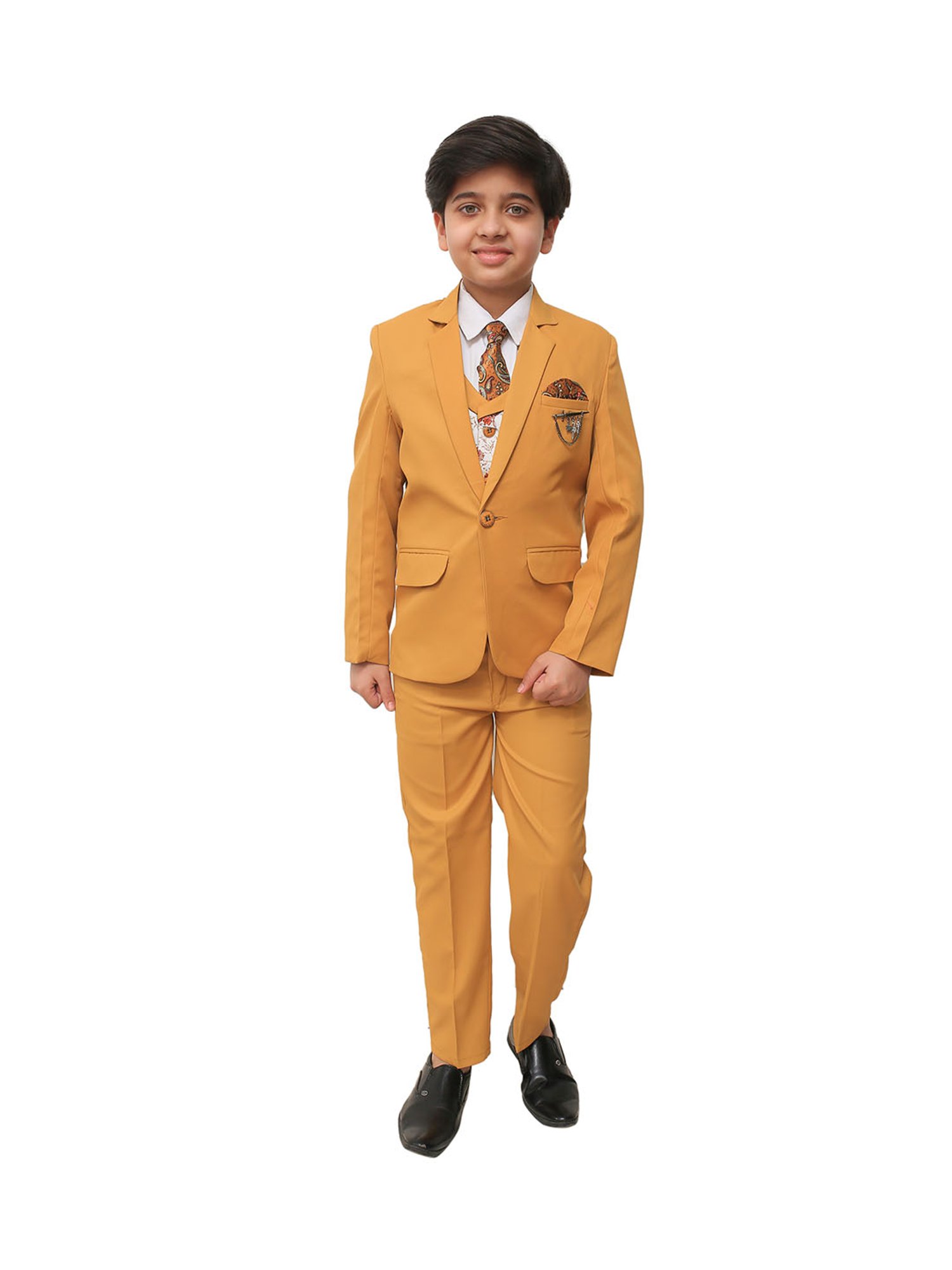 Fourfolds Boys Blue & White Solid Full Sleeves Suit Set